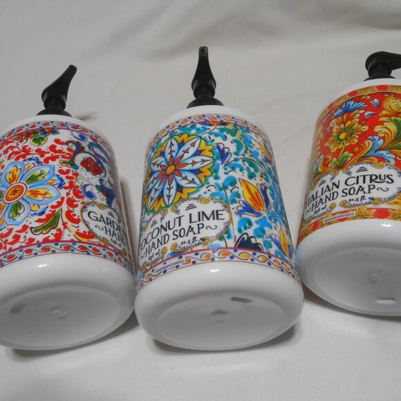 LOT 3 HOME & BODY CO. COLORFUL SOAP DISPENSER CONTAINERS PUMP STYLE 21.5 FL OZS. - Picture 6 of 9